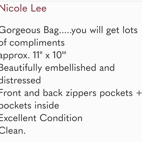 Designer Nicole Lee Denim Leather Crossbody Bag Purse Embellished - Picture 6 of 6